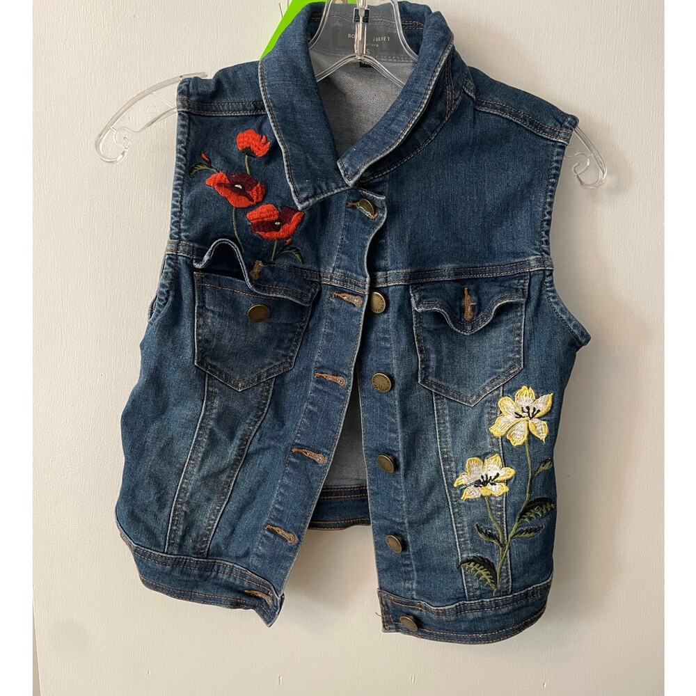 Vintage y2k Romeo + Juliet Couture Biker Denim Embroidered Vest - Size S